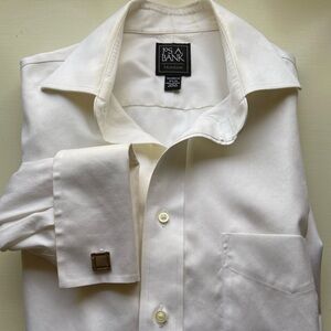 Jos A Bank Traveler Tailored, Fit White, long sleeve, Button down, French cuffs